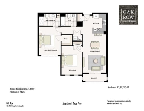 Floor plan for 2 beds, 2 baths, 1091 sqft